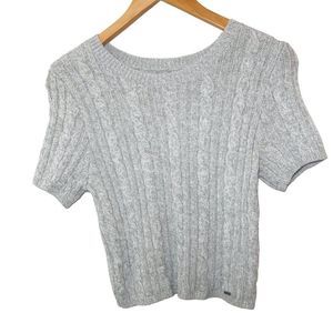 Hollister Cable Knit Crop Top Short Sleeve Sweater Gray Size Medium